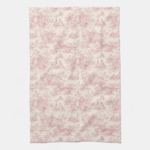Linge De Cuisine Motif Campagnard Toile de Jouy Rose Romantique (4)