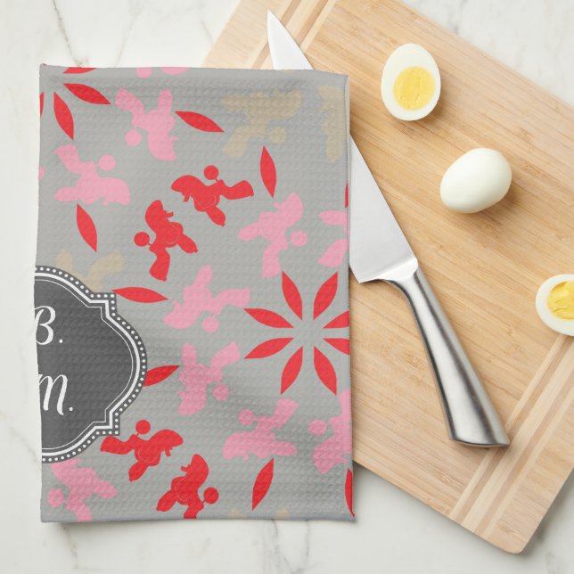 Linge De Cuisine Motif Caniche Monogrammé (Quart Plié)