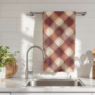 Linge De Cuisine Motif carreaux crème rustique rouge rouille orange