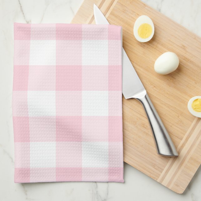 Linge De Cuisine Motif carreaux gingham rustique rose (Quart Plié)