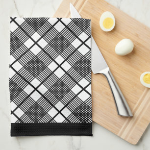 Linge De Cuisine Motif carreaux horizontaux noir et blanc