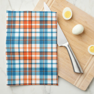 Linge De Cuisine Motif carreaux tartan bleu orange blanc