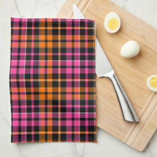 Linge De Cuisine Motif carreaux tartan orange rose noir