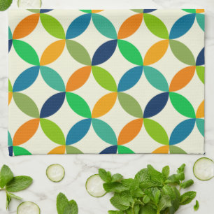 Linge De Cuisine Motif Cercles Vert Bleu Orange Milieu de Siècle  
