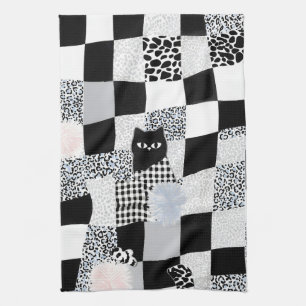 Linge De Cuisine Motif Chat Noir Gingham à carreaux mixtes Guépard