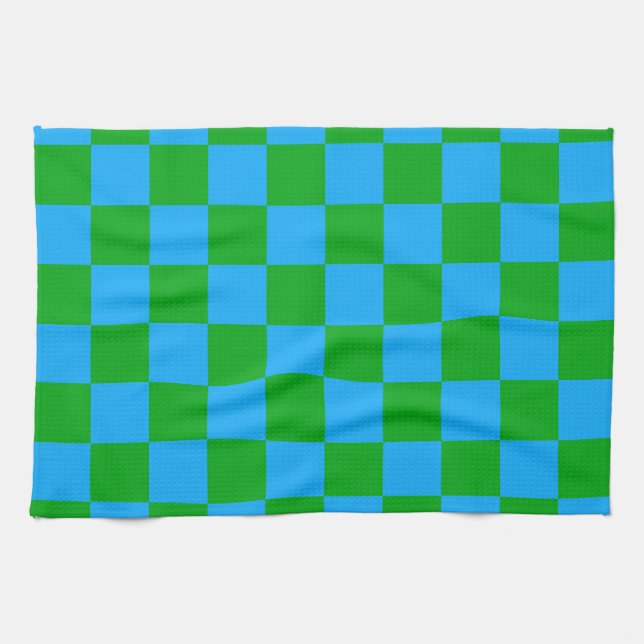 Linge De Cuisine Motif chèque À damiers bleu vert (Horizontal)