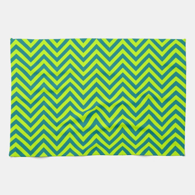 Linge De Cuisine Motif Chevron Vert Citron Et Sarcelle (Horizontal)
