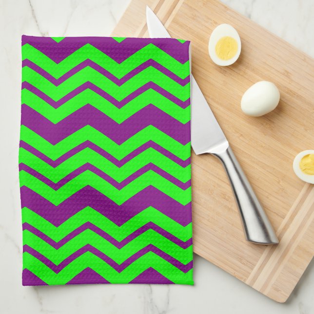 Linge De Cuisine Motif chevron zigzag vert violet  (Quart Plié)