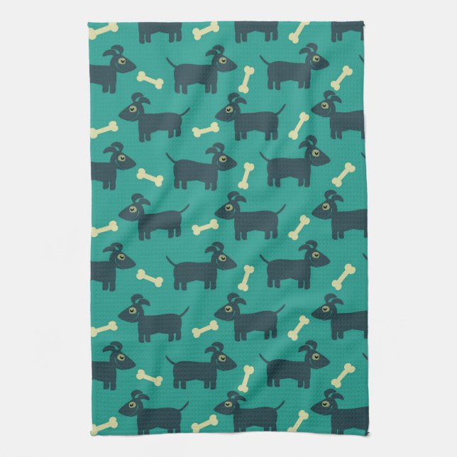 Linge De Cuisine Motif chien mignon avec os sur Arrière - plan vert (Vertical)