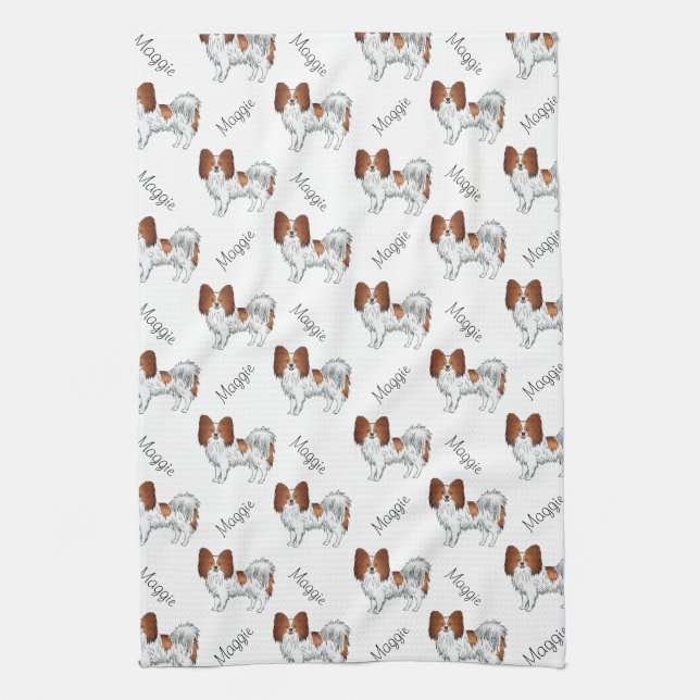 Linge De Cuisine Motif Chien Rouge Et Blanc Papillon Avec Nom (Vertical)