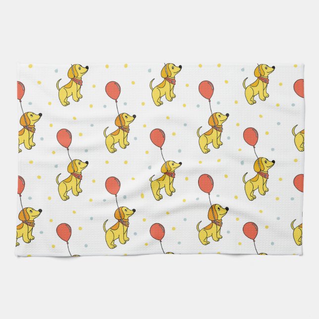 Linge De Cuisine Motif Chiens Joyeux avec Ballons (Horizontal)