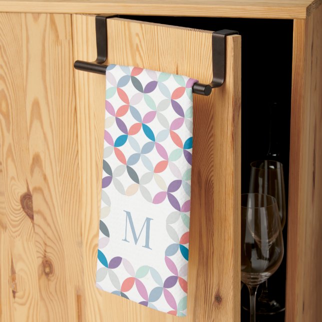 Linge De Cuisine Motif circulaire à quarts de tons froids avec mono (Pliage en tiers)
