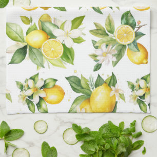 Linge De Cuisine Motif citron, Fleurs de citron, Feuilles, Citrus