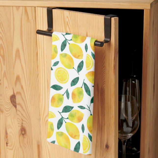 Linge De Cuisine Motif citron jaune aquarelle (Pliage en tiers)