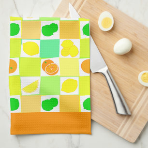 Linge De Cuisine Motif Citron Vert et Oranges Bordure Orange