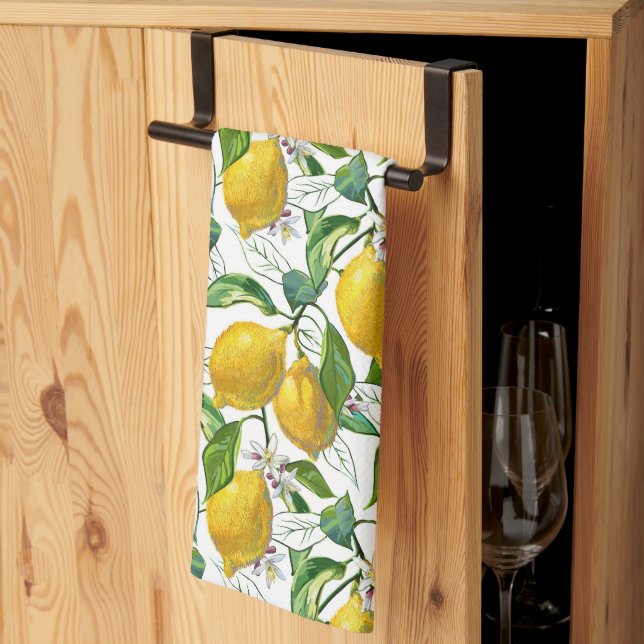 Linge De Cuisine Motif Citrons Frais - Blanc (Pliage en tiers)