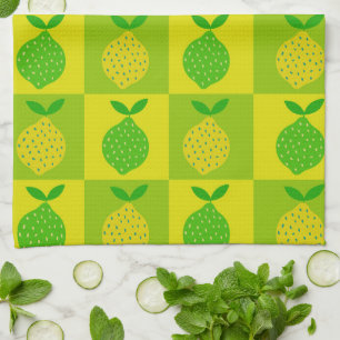 Linge De Cuisine Motif Citrons Verts et Jaunes à Carreaux