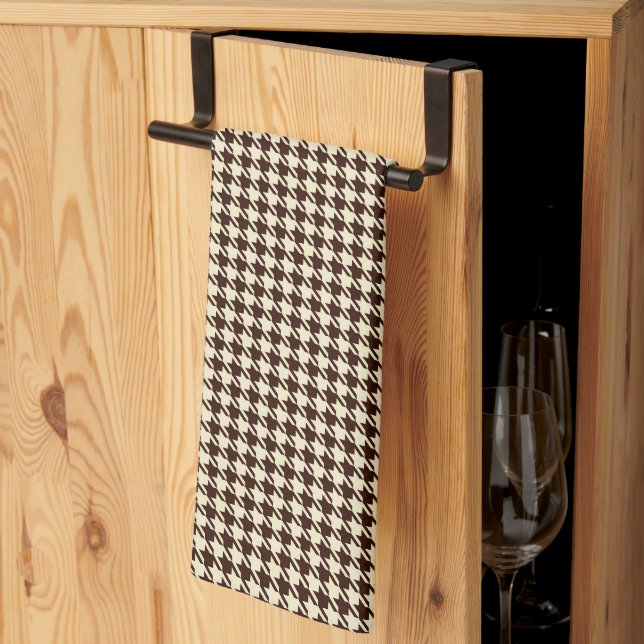Linge De Cuisine Motif classique Brown ivoire Pepita Houndstooth (Pliage en tiers)