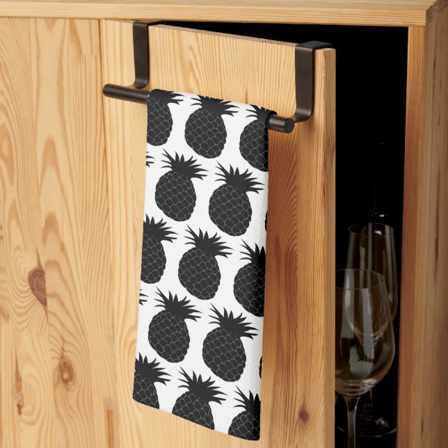 Linge De Cuisine Motif classique d'ananas noir et blanc (Pliage en tiers)