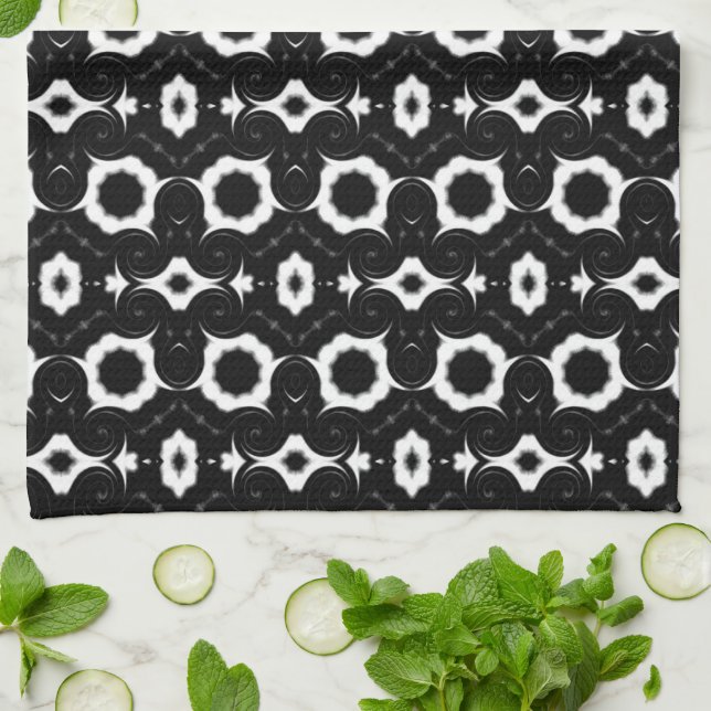 Linge De Cuisine motif classique noir et blanc (Plié)