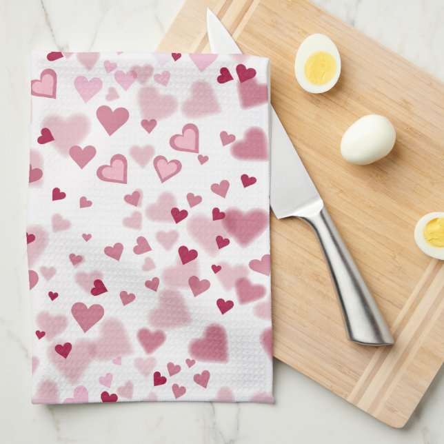 Linge De Cuisine Motif Cœurs Mignons Rose (Quart Plié)
