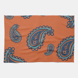 Linge De Cuisine Motif coloré amusant Bleu et Orange Paisley