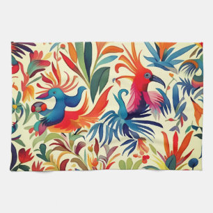 Linge De Cuisine Motif coloré d'oiseaux Otomi