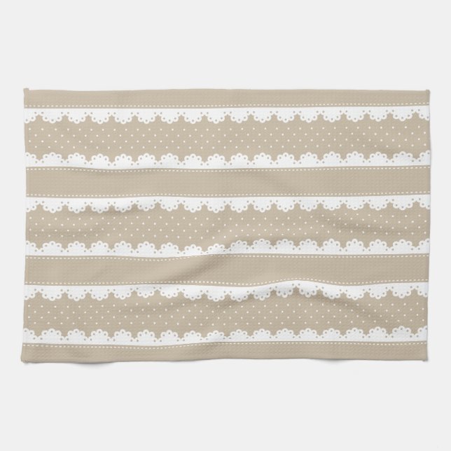 Linge De Cuisine Motif contemporain Beige White Lace Stripes (Horizontal)