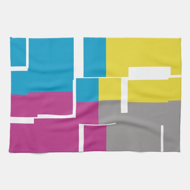 Linge De Cuisine Motif cool violet bleu jaune gris (Horizontal)