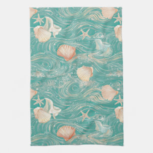 Linge De Cuisine Motif Coquillages et Vagues Océaniques (10)