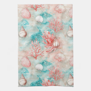 Linge De Cuisine Motif Coquillages et Vagues Océaniques (11)