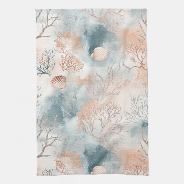 Linge De Cuisine Motif corail côtier aquarelle Boho Luxe (4) (Vertical)
