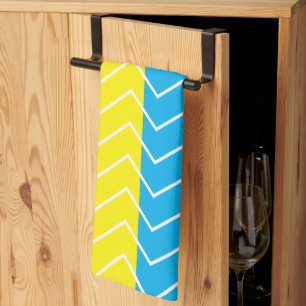 Linge De Cuisine Motif couleur bleu jaune blanc Chevron