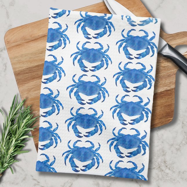 Linge De Cuisine Motif Crabe Bleu (Blue crab kitchen towel.  Matching kitchen and dining products available.)