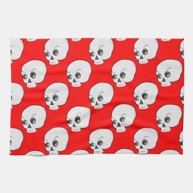 Linge De Cuisine Motif crâne sur Arrière - plan rouge (Horizontal)