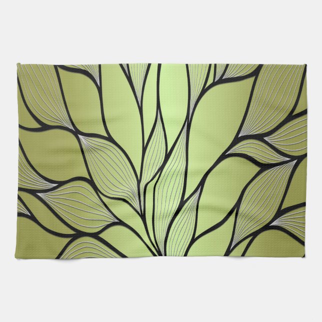 Linge De Cuisine Motif Créatif Vert Olive  (Horizontal)