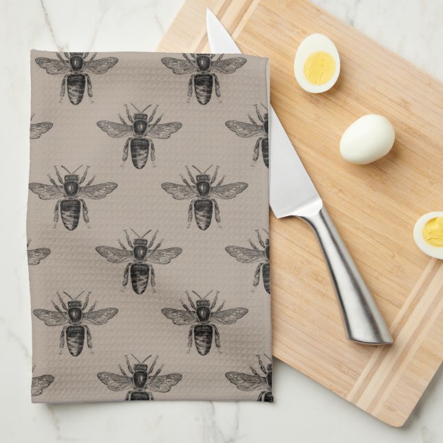 Linge De Cuisine Motif d'abeille noire moderne et élégant (Quart Plié)