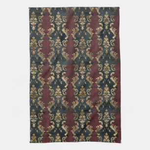 Linge De Cuisine Motif Damask Noir Or Persan (1)