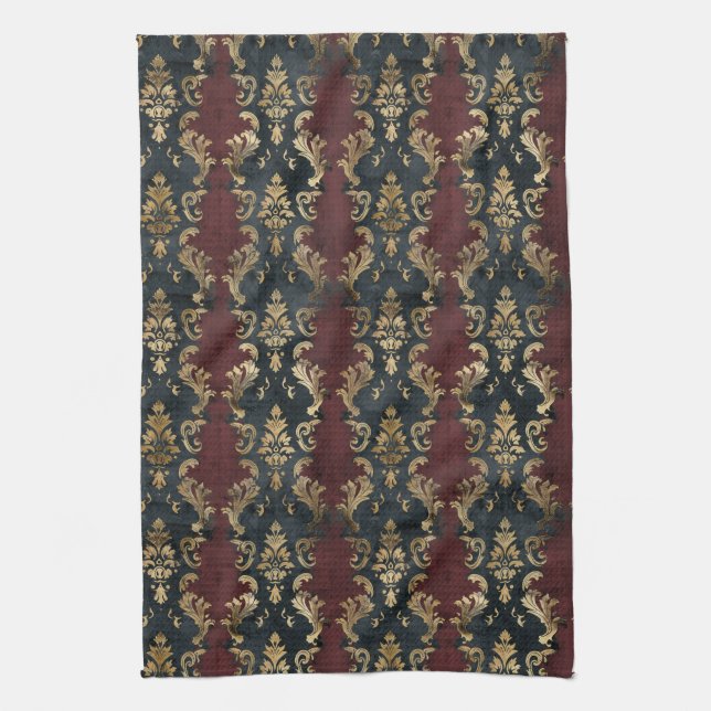 Linge De Cuisine Motif Damask Noir Or Persan (1) (Vertical)
