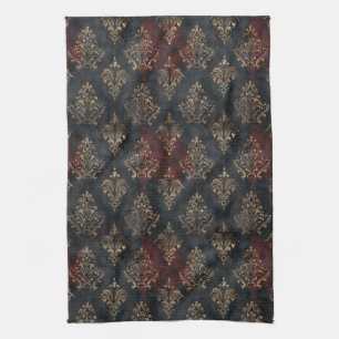 Linge De Cuisine Motif Damask Noir Or Persan (2)