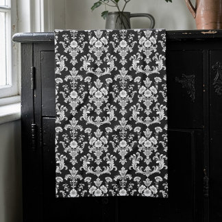 Linge De Cuisine Motif damassé noir et blanc victorien