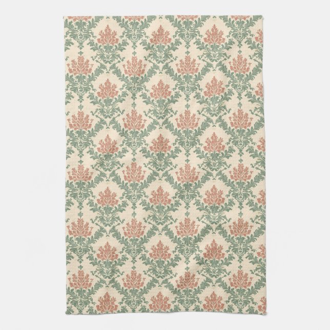 Linge De Cuisine Motif damassé rouge vert vintage (Vertical)
