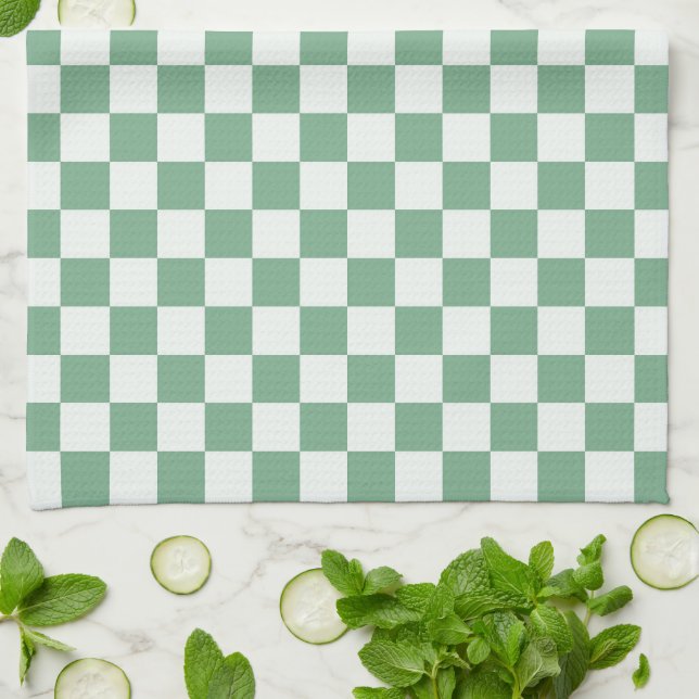 Linge De Cuisine Motif damier brume d'eucalyptus (Plié)