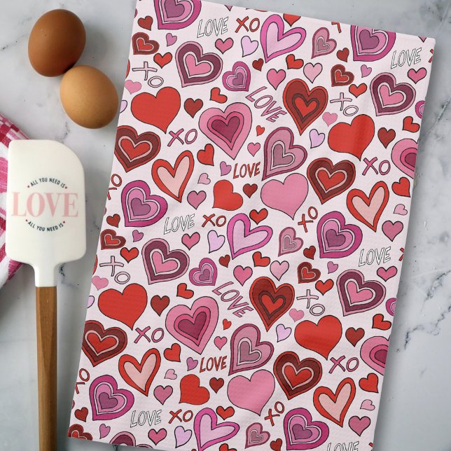 Linge De Cuisine Motif d'amour de cœurs roses rouges mignons (Créateur téléchargé)