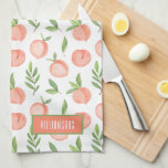 Linge De Cuisine Motif d'ancrage aquarelle personnalisé<br><div class="desc">Cette serviette de cuisine a une pêche à l'aquarelle élégante et motif de verdure personnalisée avec votre nom. Vous pouvez aussi mettre ce design sur d'autres produits!</div>