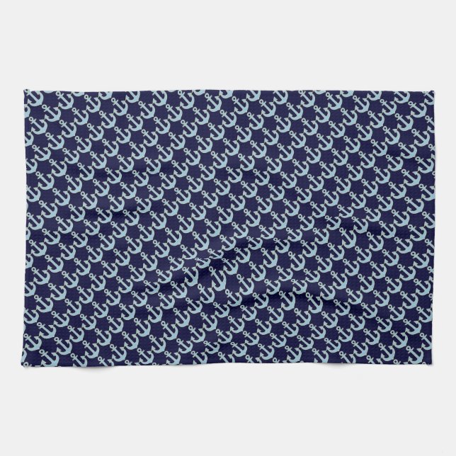 Linge De Cuisine motif d'ancre nautique de bateau bleu (Horizontal)