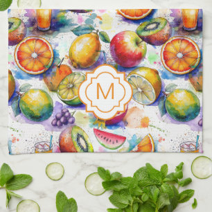 Linge De Cuisine Motif d'aquarelle à poinçon de fruits personnalisé