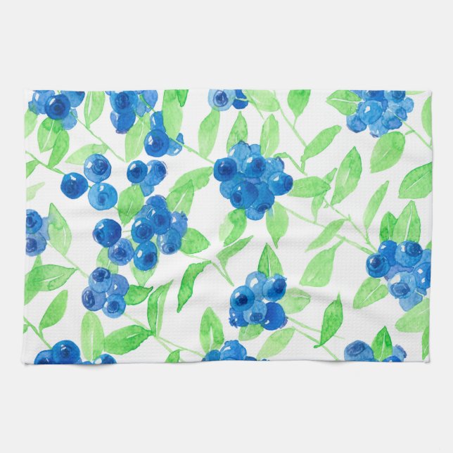 Linge De Cuisine Motif d'aquarelle Bluberries (Horizontal)