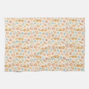 Linge De Cuisine Motif d'aquarelle des coquillages et des hippocamp
