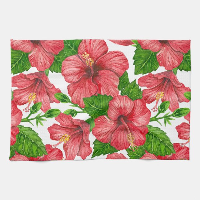 Linge De Cuisine Motif d'aquarelle d'hibiscus rouge (Horizontal)